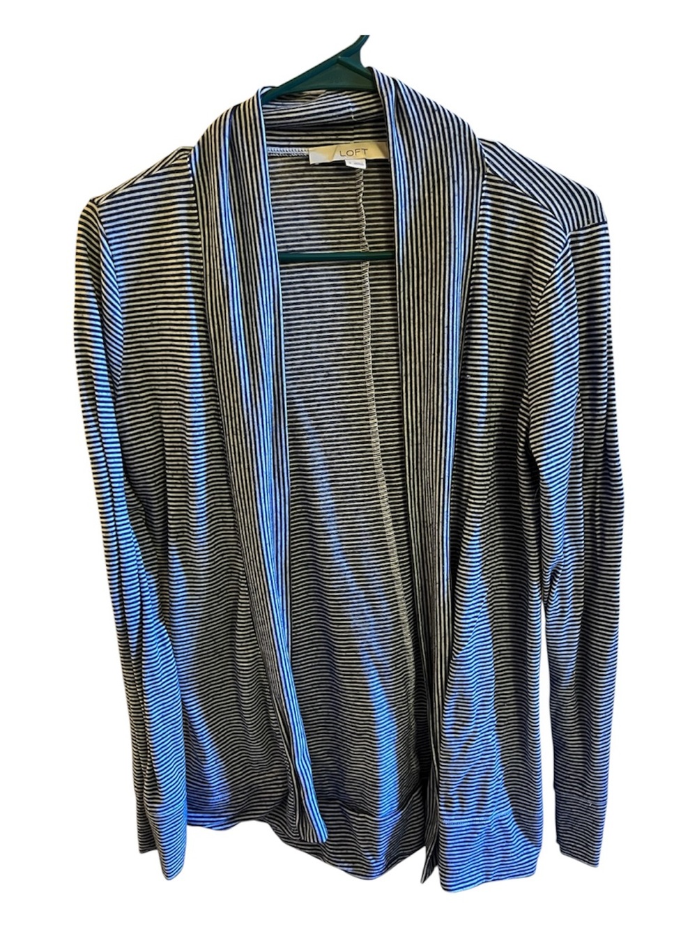 LOFT Cardigan Navy and White Striped Open-Front Draped Sweater Size Small